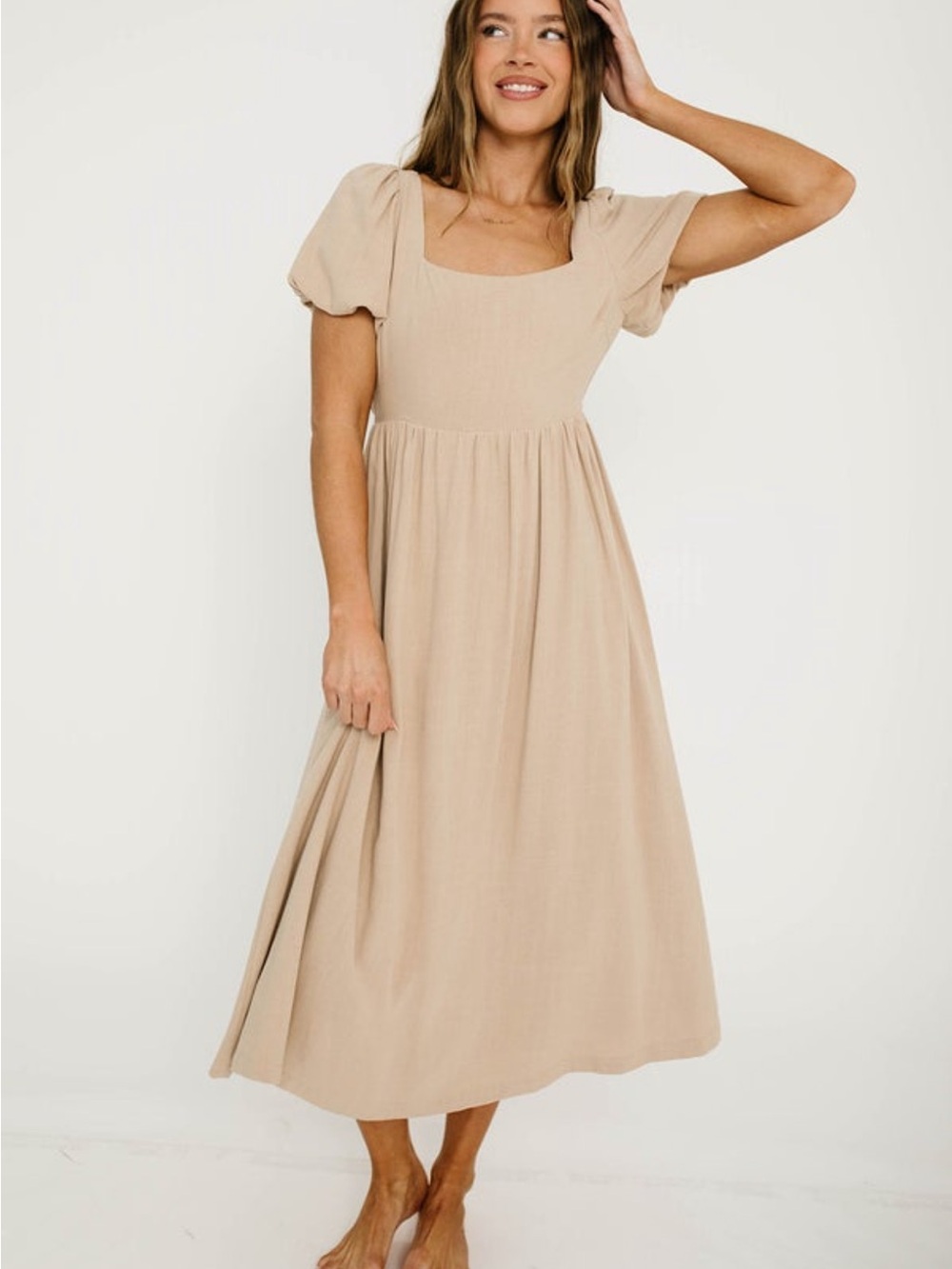 Worth Collective Square Neck Midi Dress with Puff Sleeves